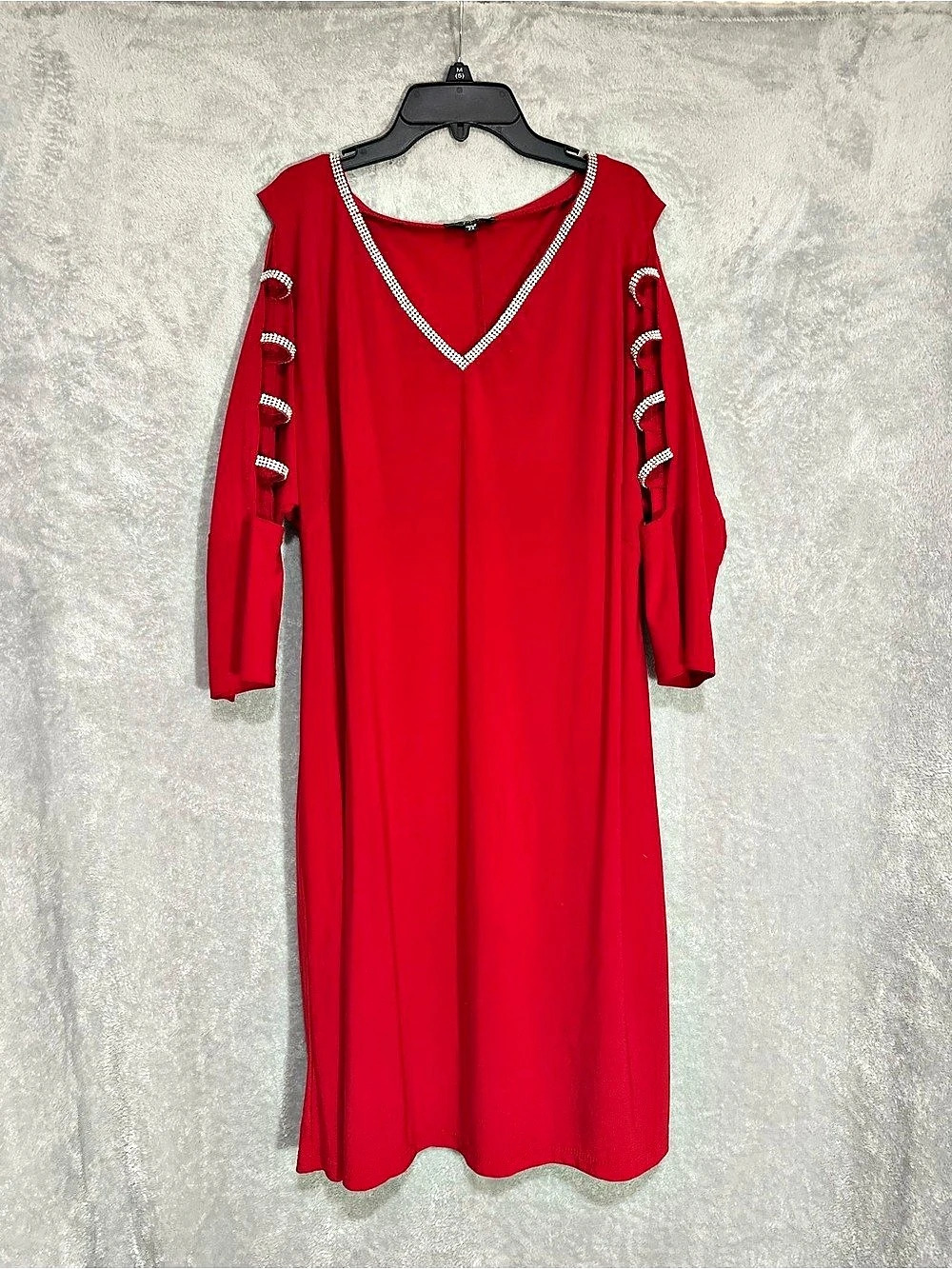 JBS Women Rhinestone Trim Maxi Dress Red 2X Like New